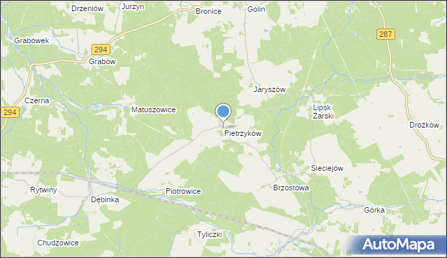 mapa Pietrzyków, Pietrzyków gmina Lipinki Łużyckie na mapie Targeo